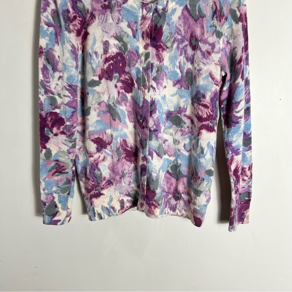 Talbots 100% Merino Wool Floral Button Up Cardigan Size Large Petite - Picture 4 of 9